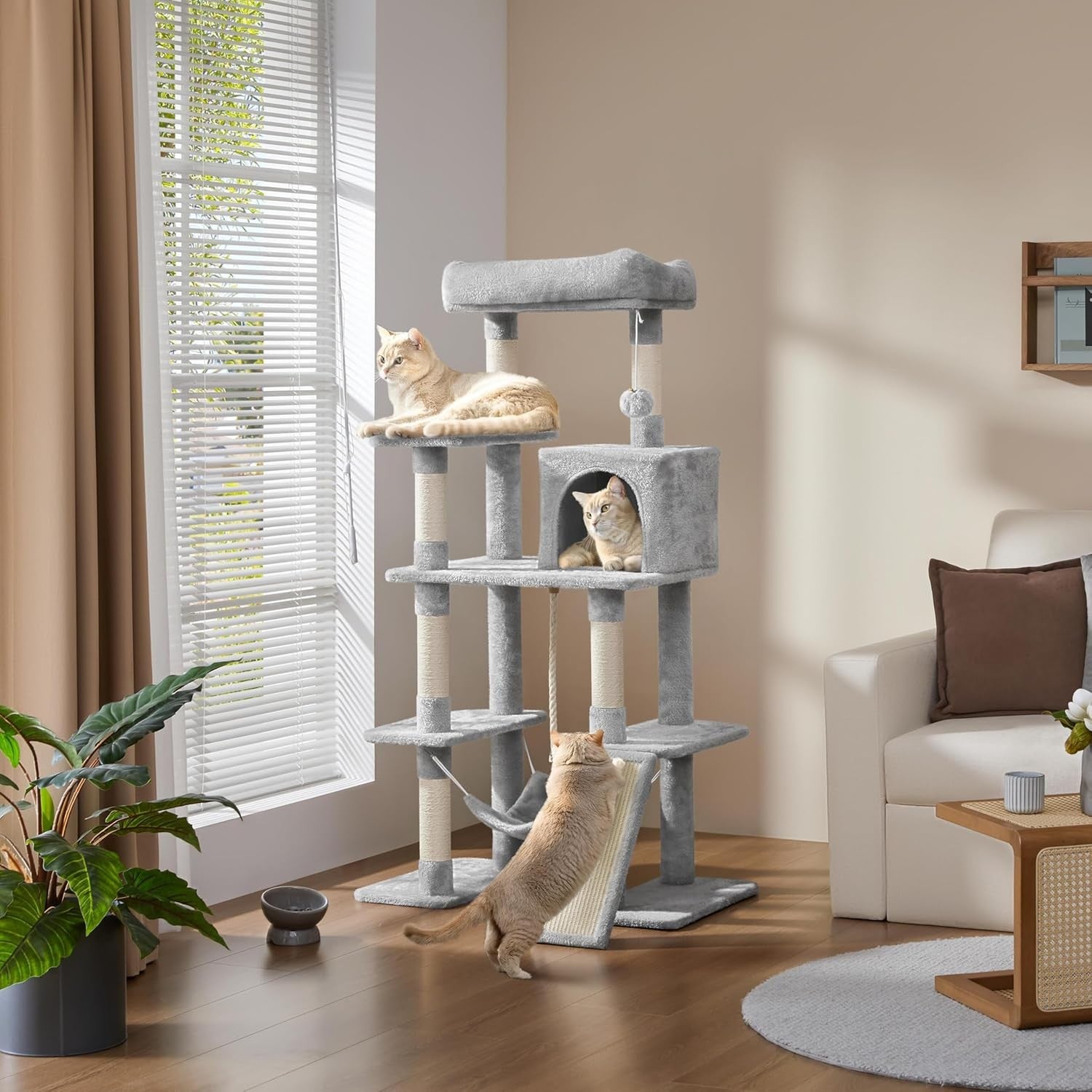 Large Cat Tree 137cm Multi Level Tower With Condo Hammock Scratching Posts
