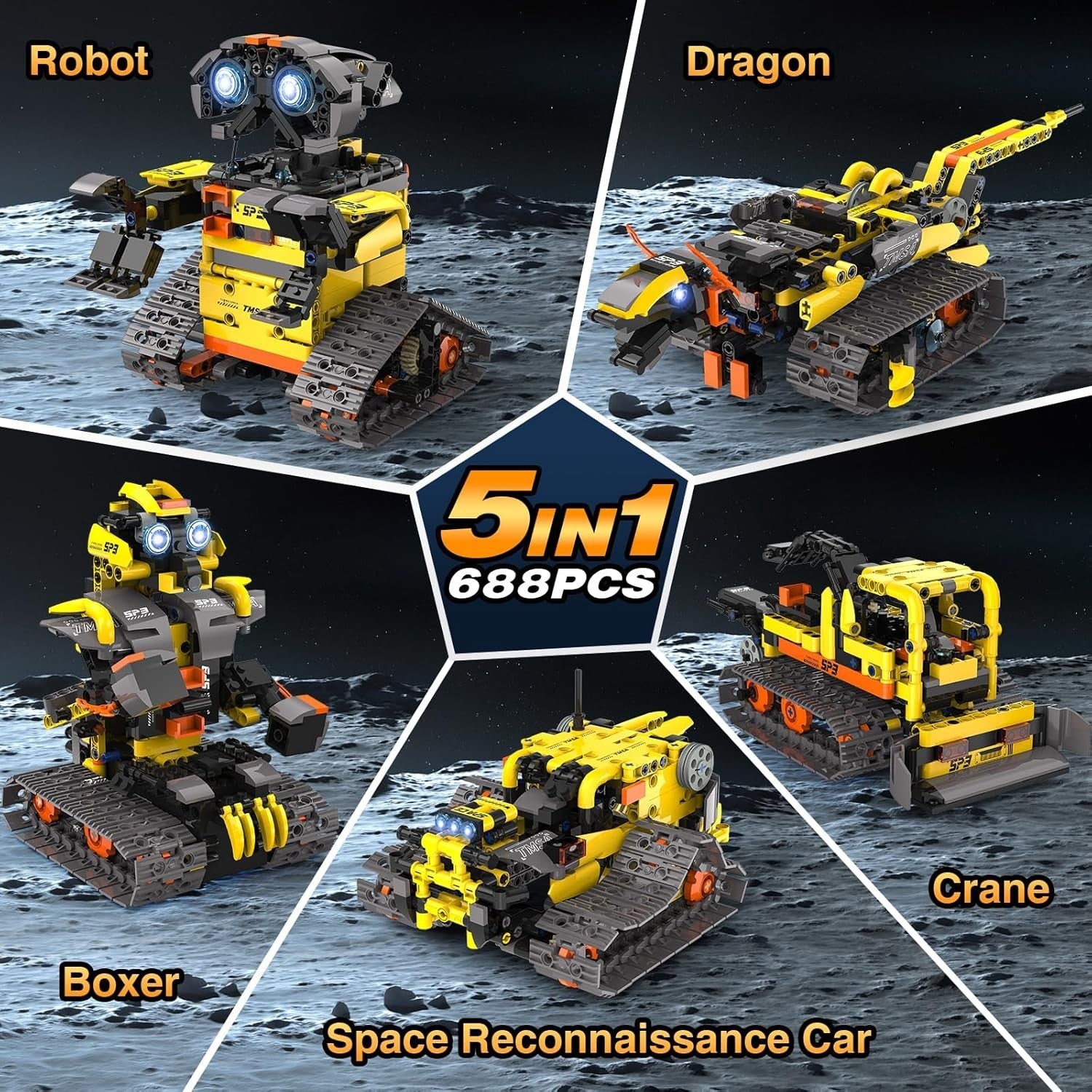 5-in-1 RC Robot Building Set 688PCS – App & Remote Control STEM Toy Gift