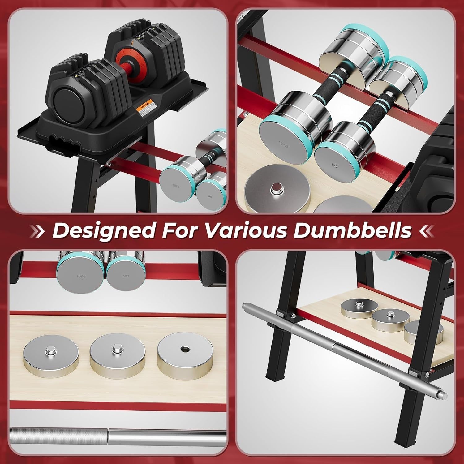 Heavy Duty Dumbbell Rack Steel A-Frame 300kg Capacity Adjustable Home Gym