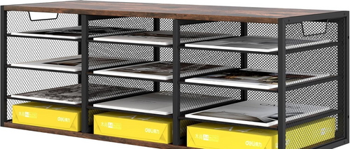Metal & Wood Desk Paper Organizer 12 Compartments A4 Sorter