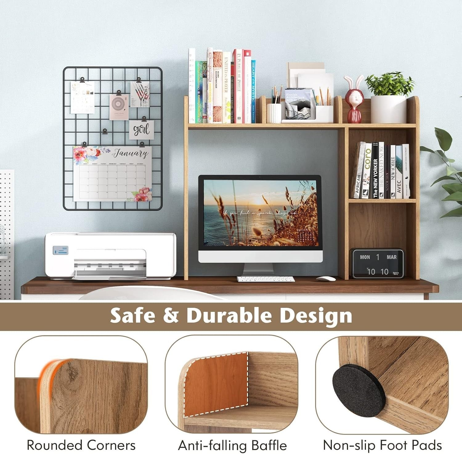 4-Tier Wooden Desk Bookshelf Organizer Display Shelf Rack Natural