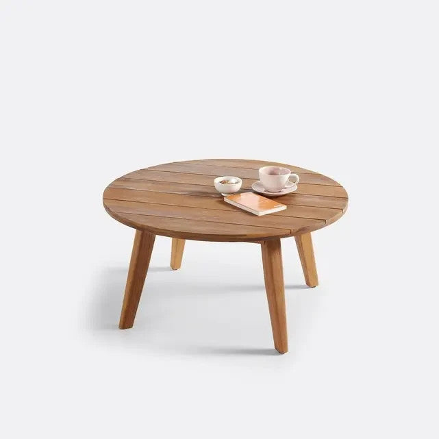 Solid Acacia Wood Round Coffee Table | 80cm FSC Garden Patio Table