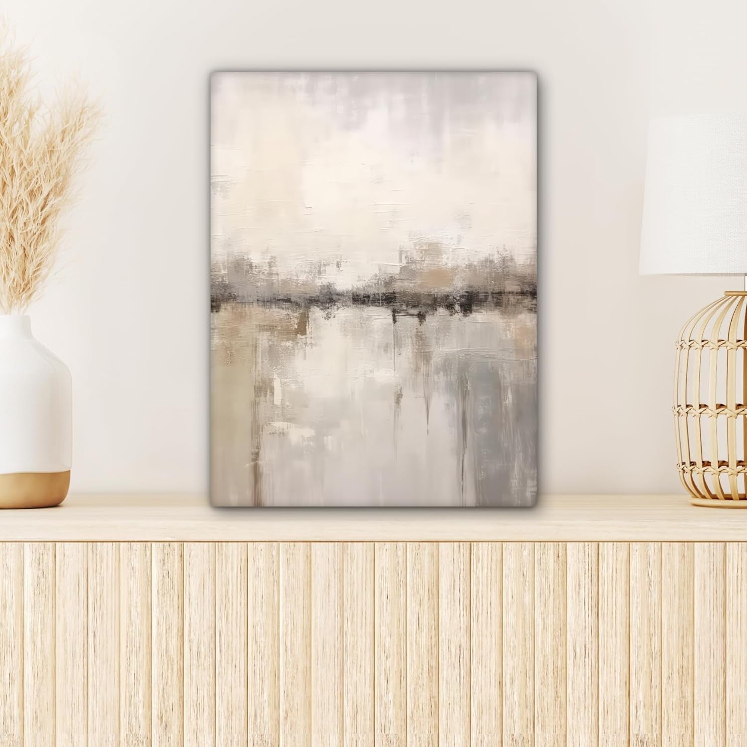 Abstract Beige Canvas Wall Art 30x40cm Framed Modern Decor