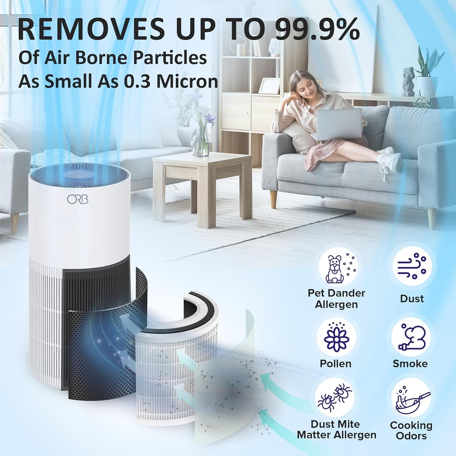 2 in 1 Air Purifier Humidifier True HEPA 500 Sq Ft Quiet Auto