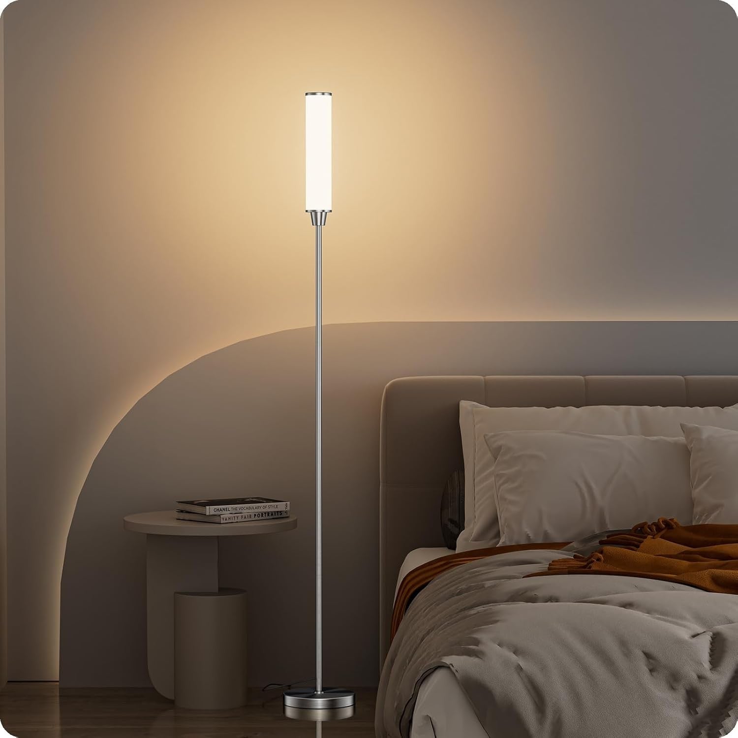 Dimmable LED Floor Lamp Remote Control Nickel Standing Corner Light