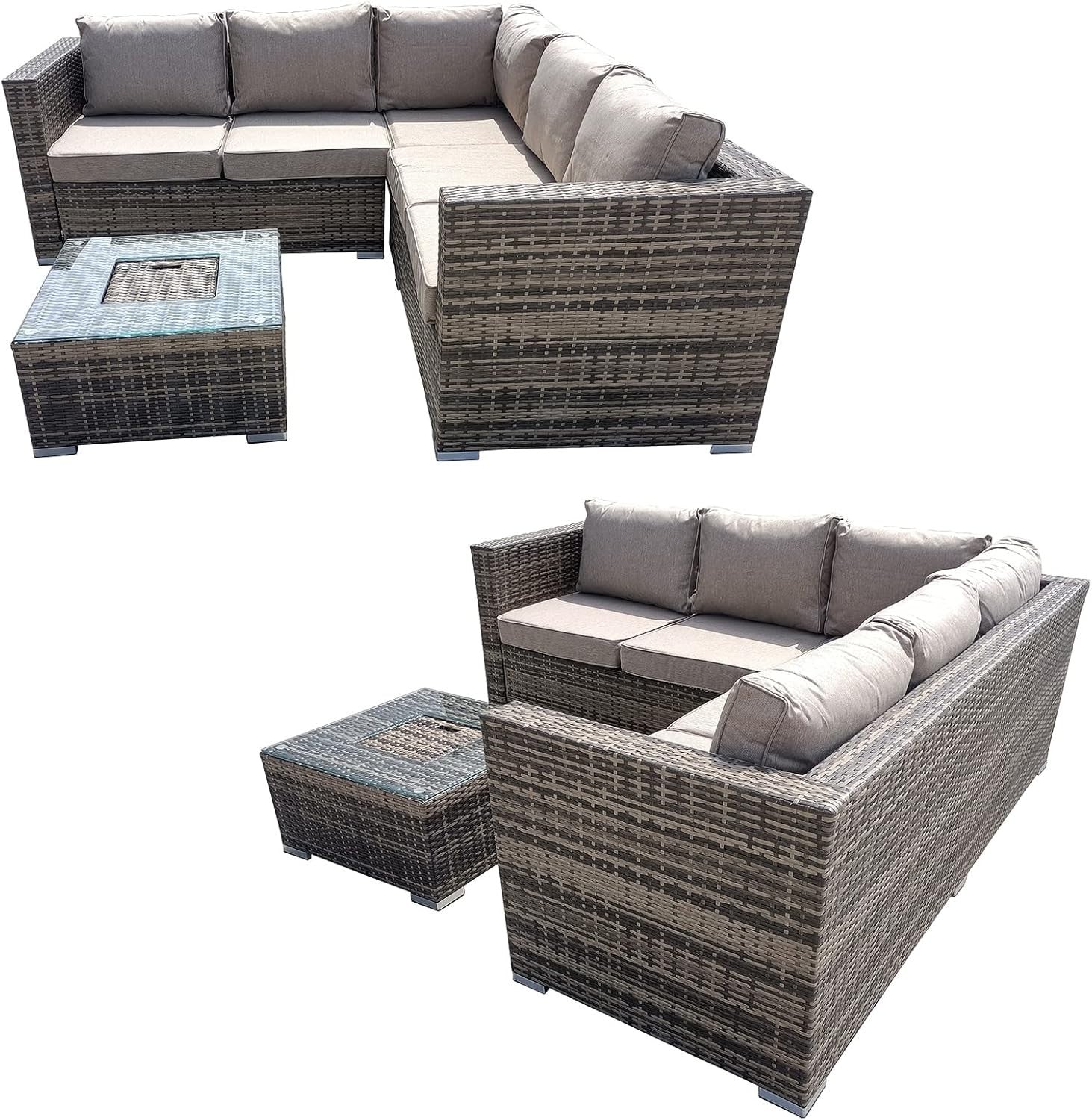 5-Seater Rattan Garden Sofa Set with Ice Bucket Coffee Table Outdoor Patio