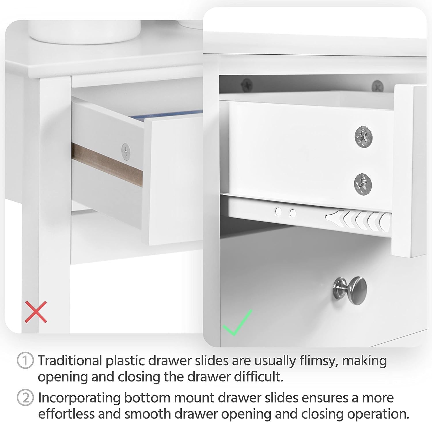 Set of 2 Tall White Bedside Tables with 2 Drawers & Shelf | Slim X-Frame