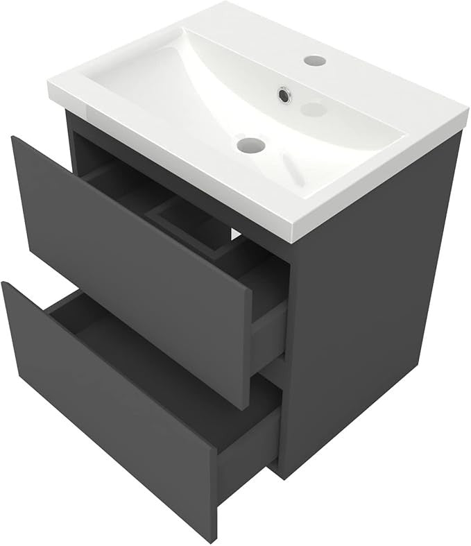 500mm Wall Hung Bathroom Vanity Unit with Basin Sink 2 Drawer Storage Cabinet