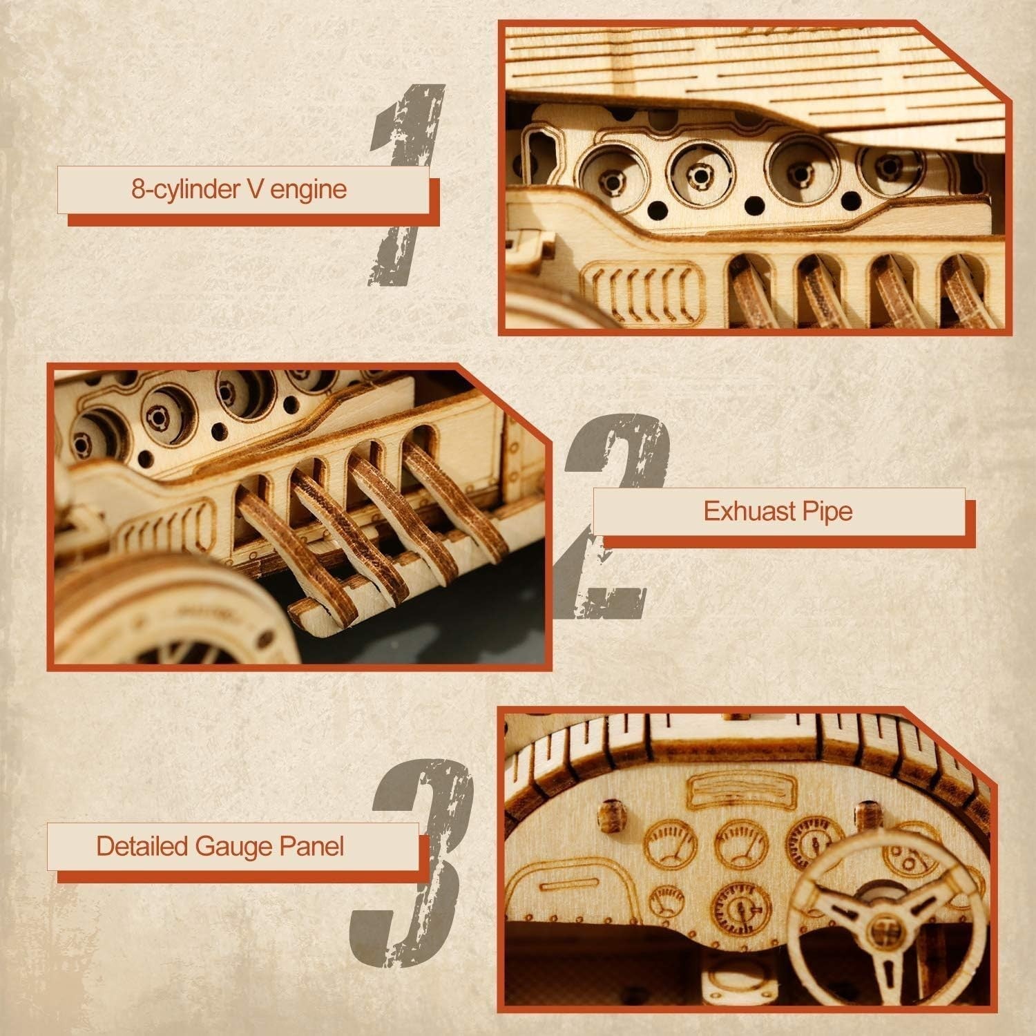 3D Wooden Grand Prix Car Model Kit 220 Piece DIY Puzzle Gift Adult