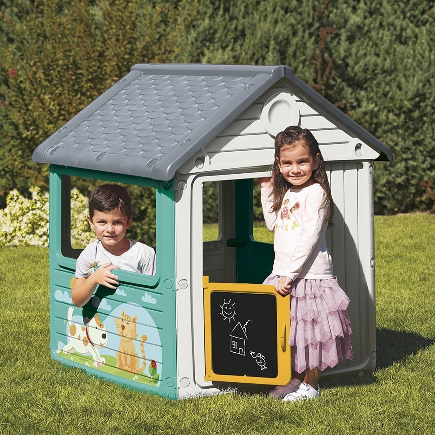 Kids Playhouse Indoor Outdoor Plastic Garden House w Windows