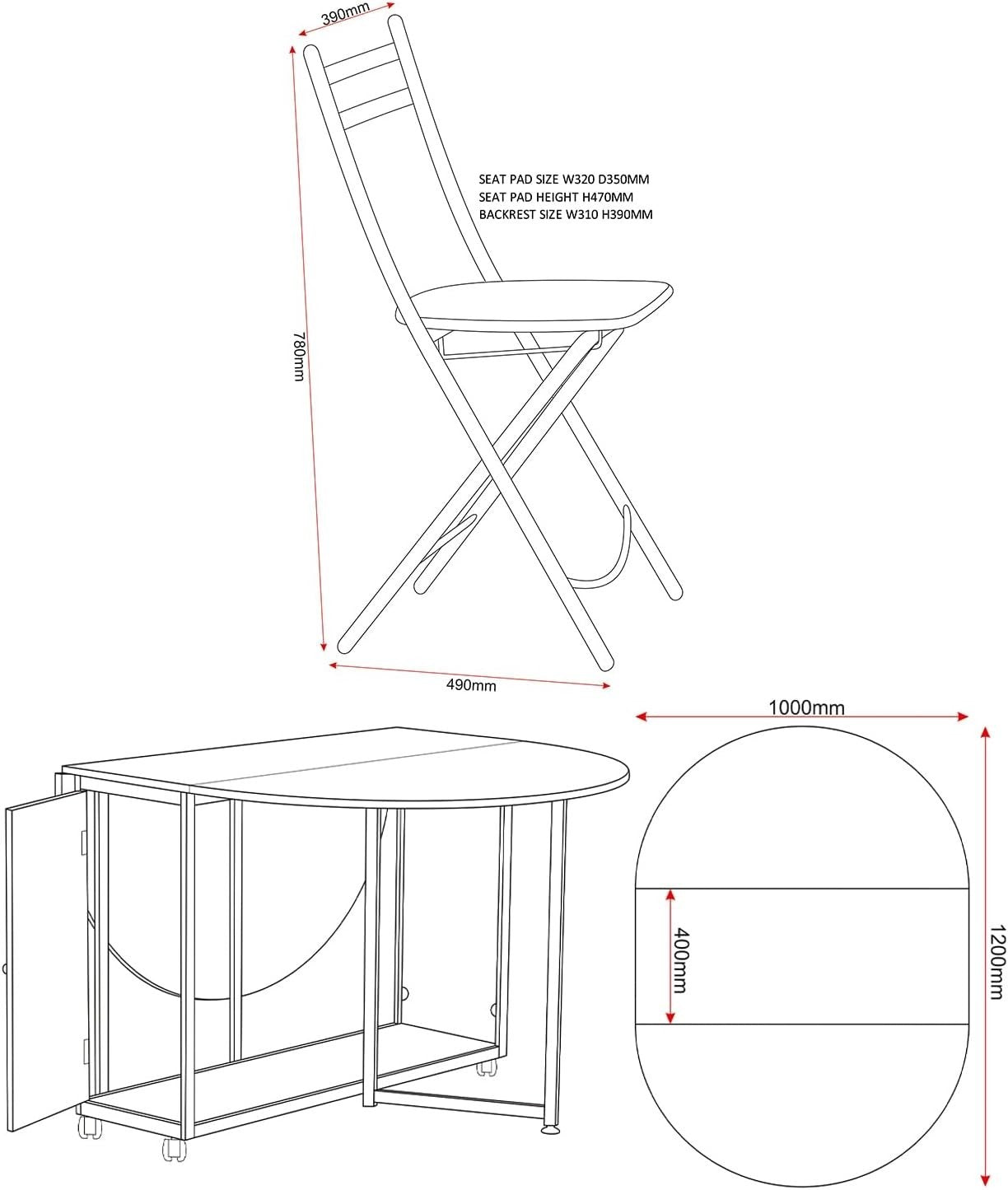 Butterfly Folding Dining Set Beech Silver 4 Chairs Space Saving Table