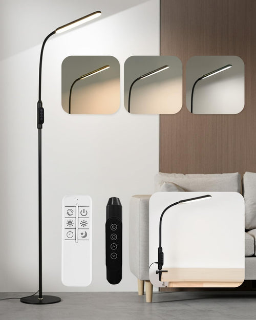 LED Floor Lamp Reading Light Remote Touch Dimmable Gooseneck Standing Lamp