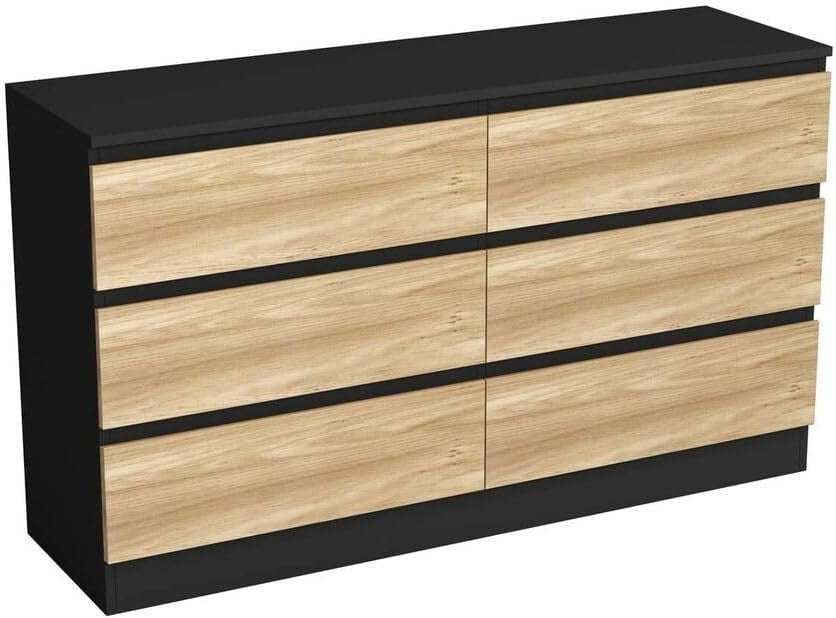 Modern 6 Drawer Chest Black Oak Bedroom Storage Cabinet Wood Unit