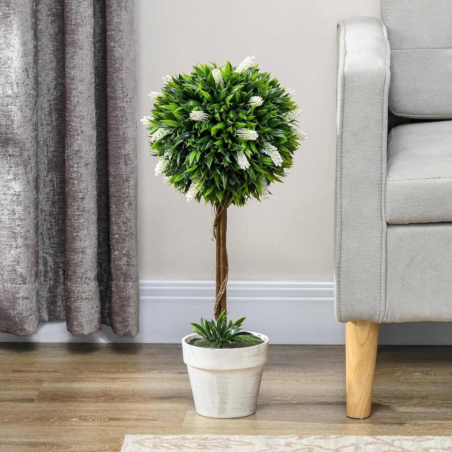 Set of 2 60cm White Lavender Ball Trees Faux Plants Indoor Outdoor Home Decor