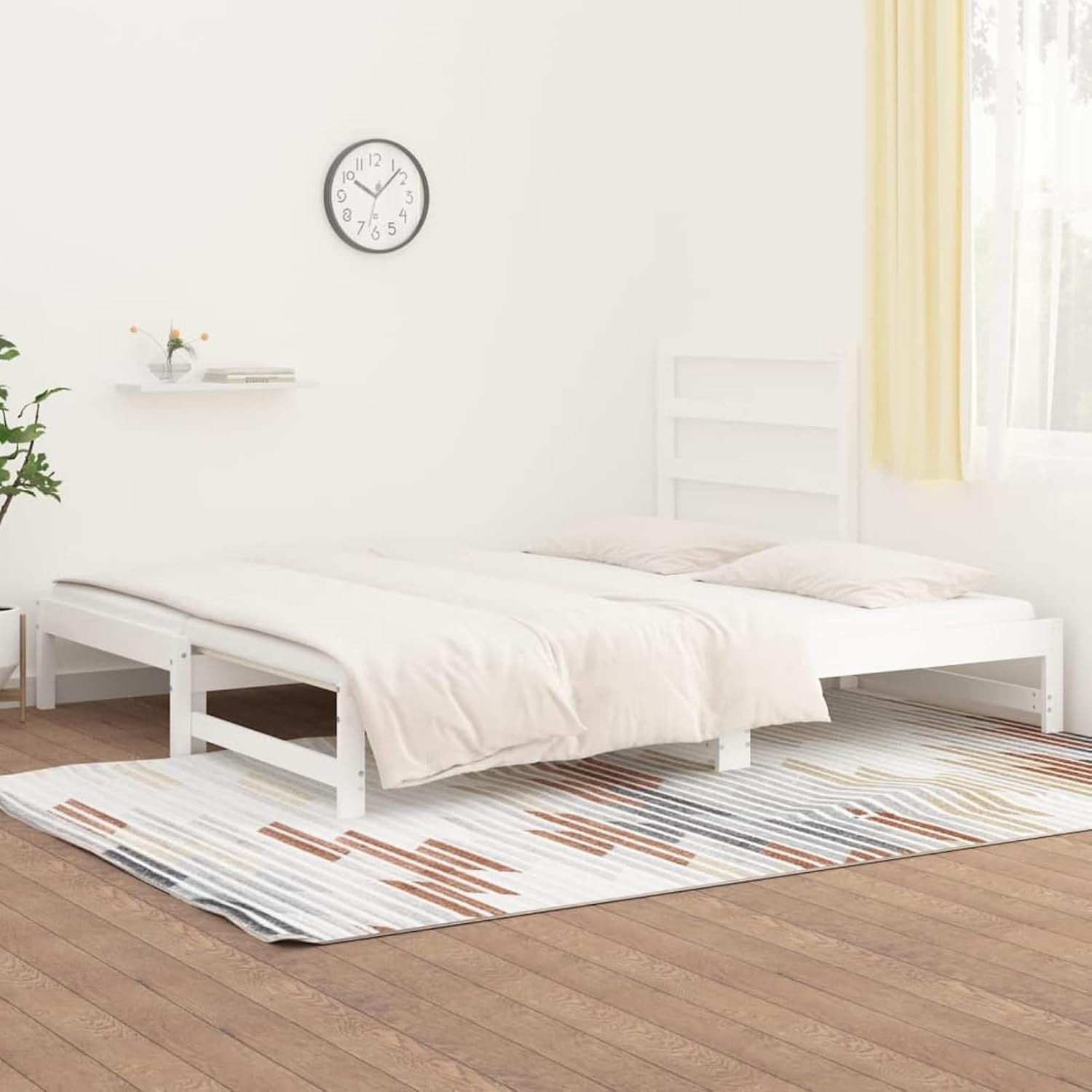 White Solid Pine Pull-Out Daybed 2x 90x200cm | Sofa Bed Guest Frame with Slats