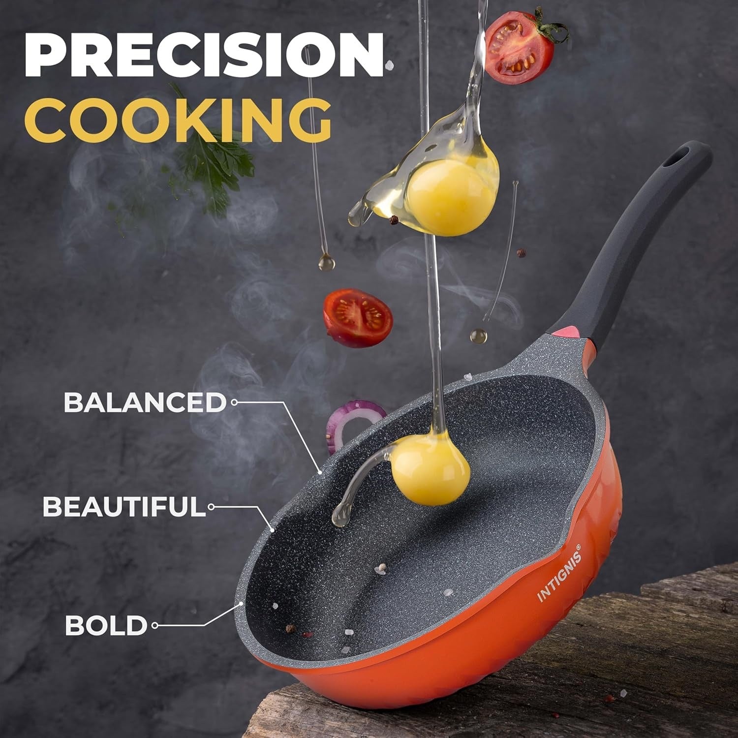 30cm Orange Deep Non Stick Frying Pan with Lid  3in1 Skillet Sauté Pan Mini Wok