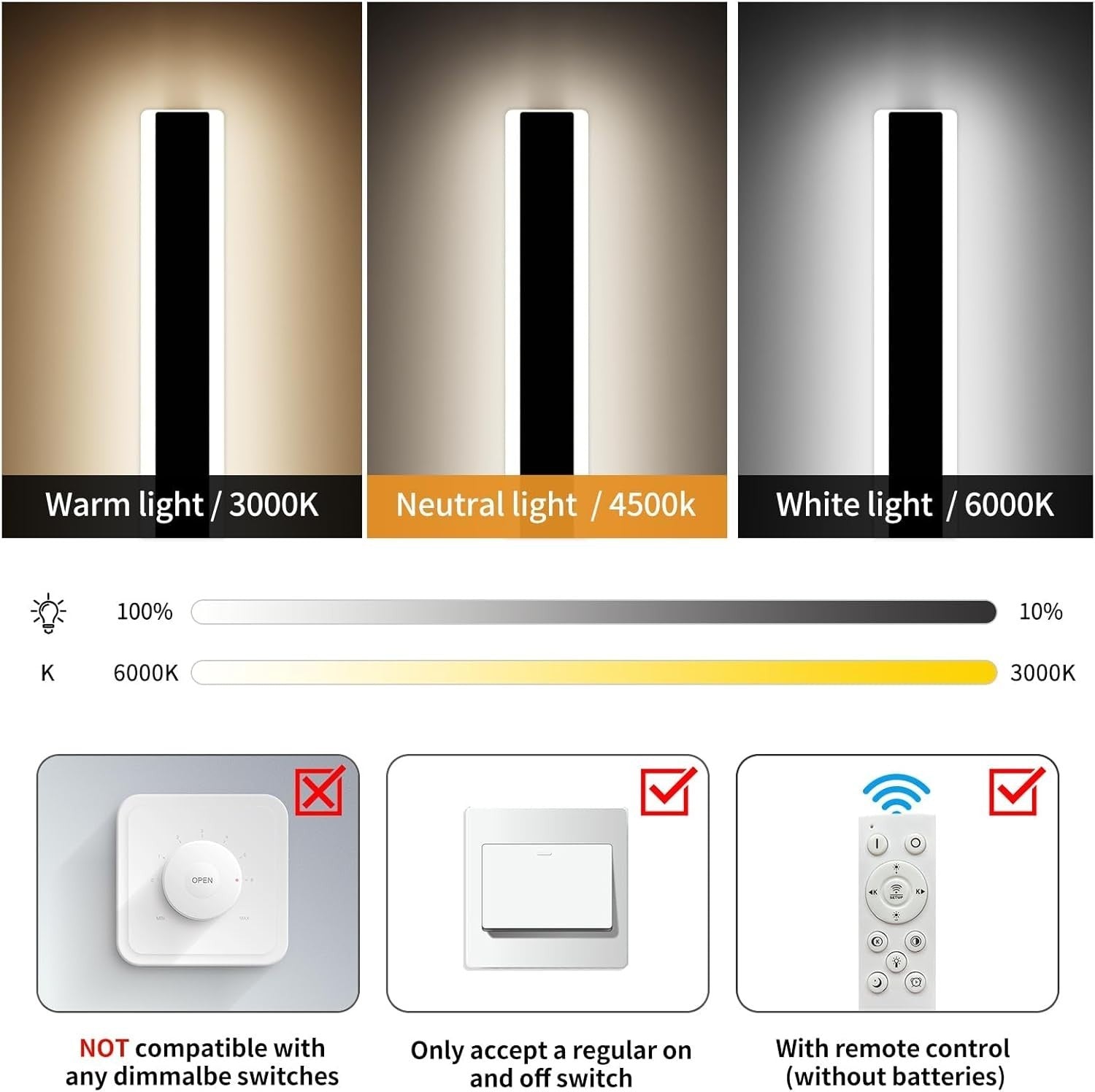 100cm LED Outdoor Wall Light Dimmable Remote IP65 Modern Exterior Lamp