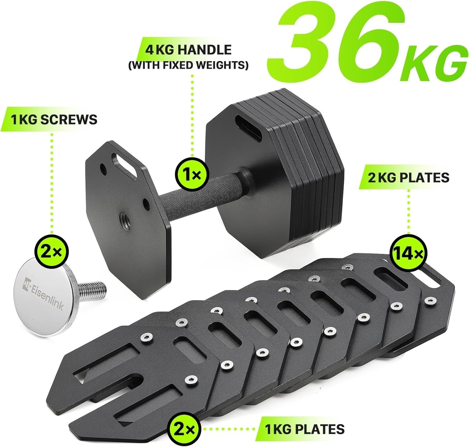 Octagonal Adjustable Dumbbell 4–36kg Anti Slip Handle Compact Home Gym