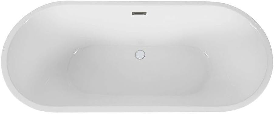 White Double Ended Freestanding Oval Bath 1500x750mm Black Overflow