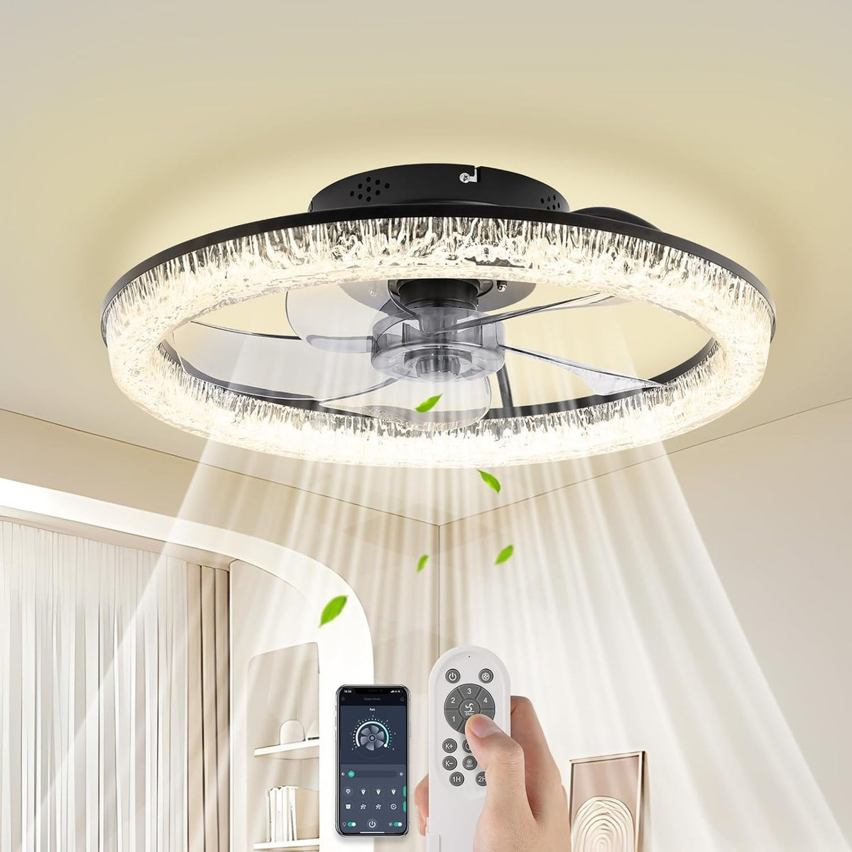 50cm Ceiling Fan Light, Remote Control, 6 Speed, Quiet LED Dimmable