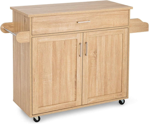 Kitchen Island Cart with Drawer, Adjustable Shelf & Towel Rack, Natural 40x116x8
