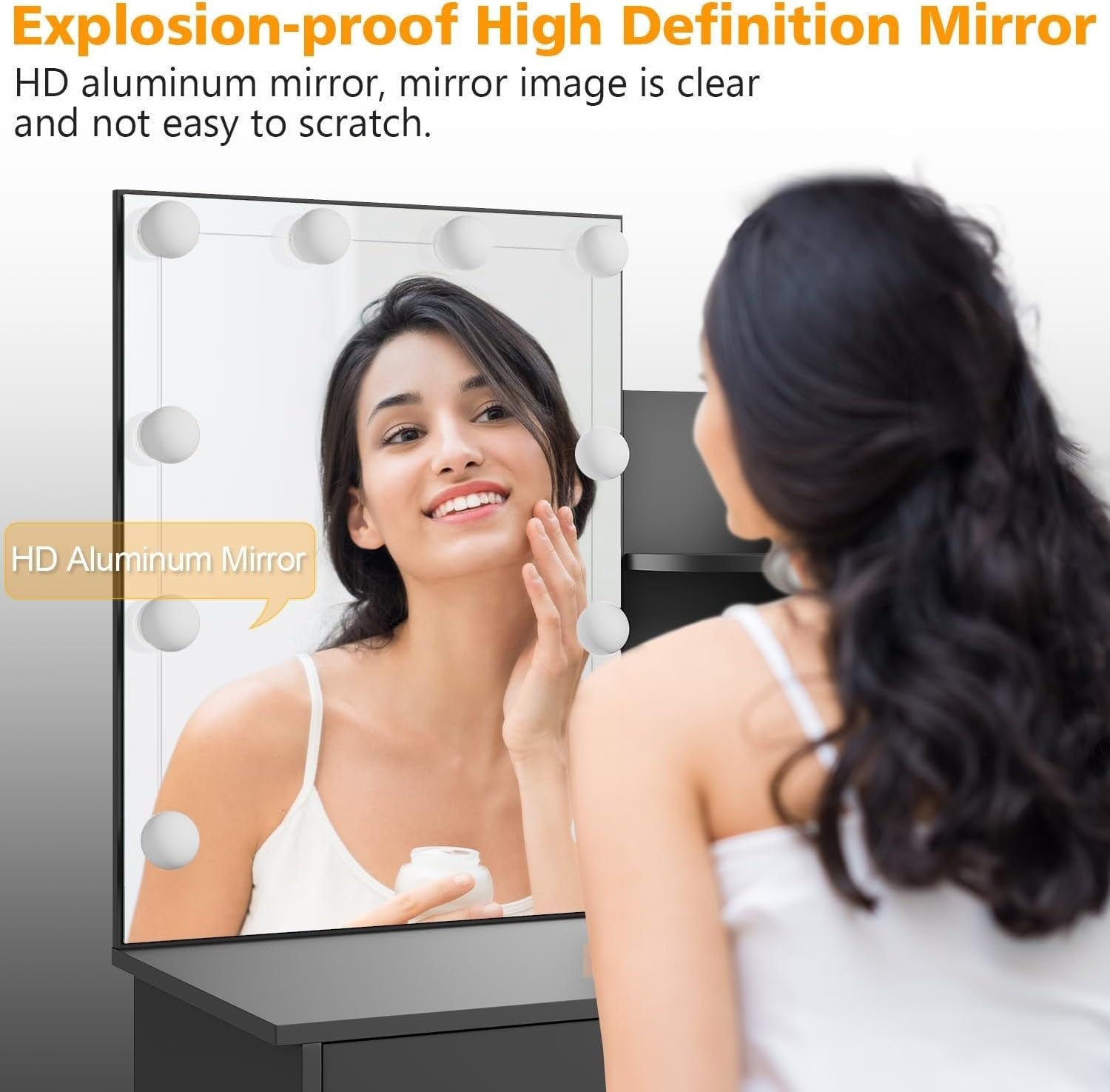 Hollywood Vanity Dressing Table Mirror Set Black Dresser Desk 1 Drawer 70x40x140