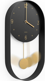 Modern Silent Wall Clock 8" Face Gold Pendulum Black Frame Decor