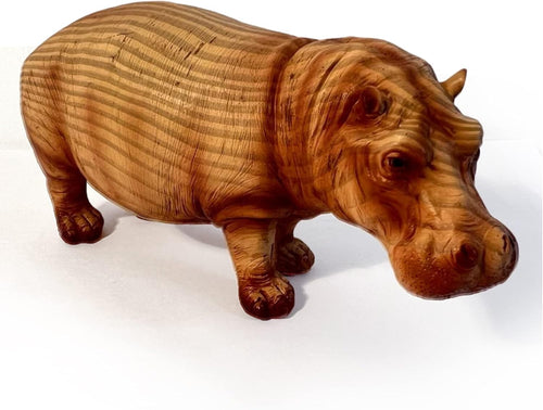 Wood-Effect Hippo Ornament | Rustic Resin Wildlife Sculpture | Animal Lover Gift