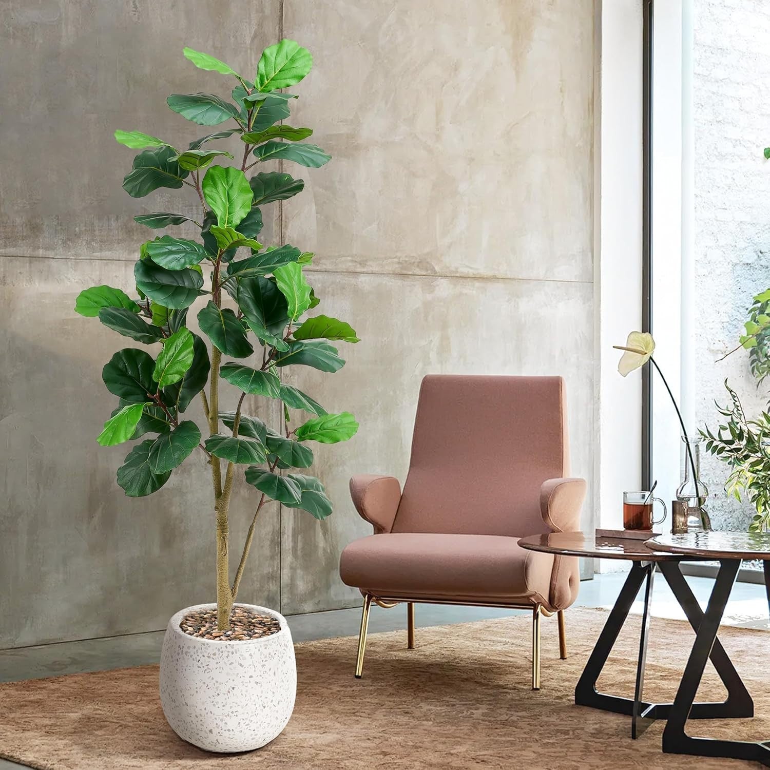 210cm Artificial Fiddle Leaf Fig Tree in Weighted Pot Faux Green Indoor Decor