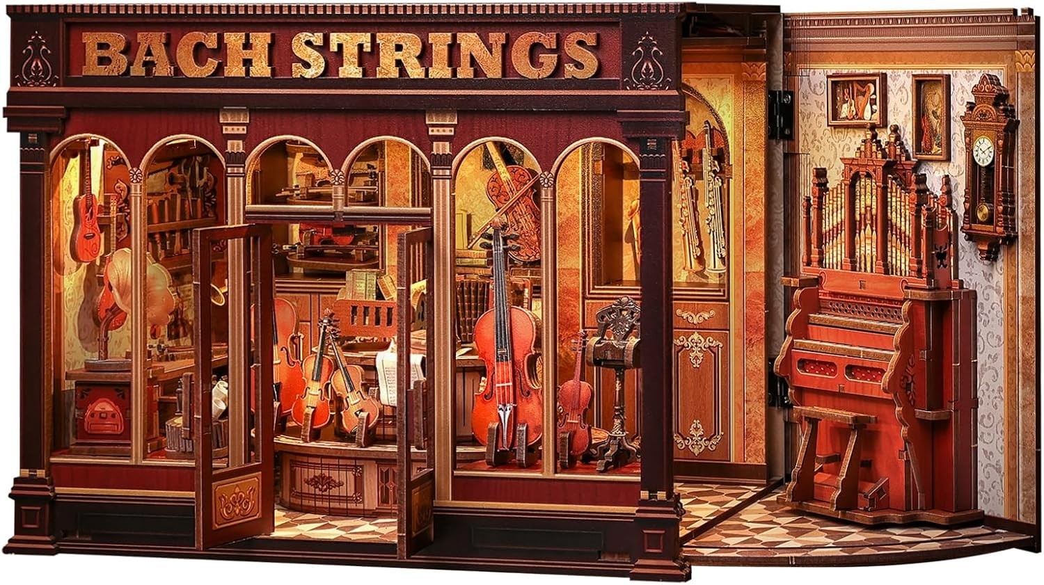 DIY Book Nook Kit Classical Music Workshop LED Miniature Bookend Decor