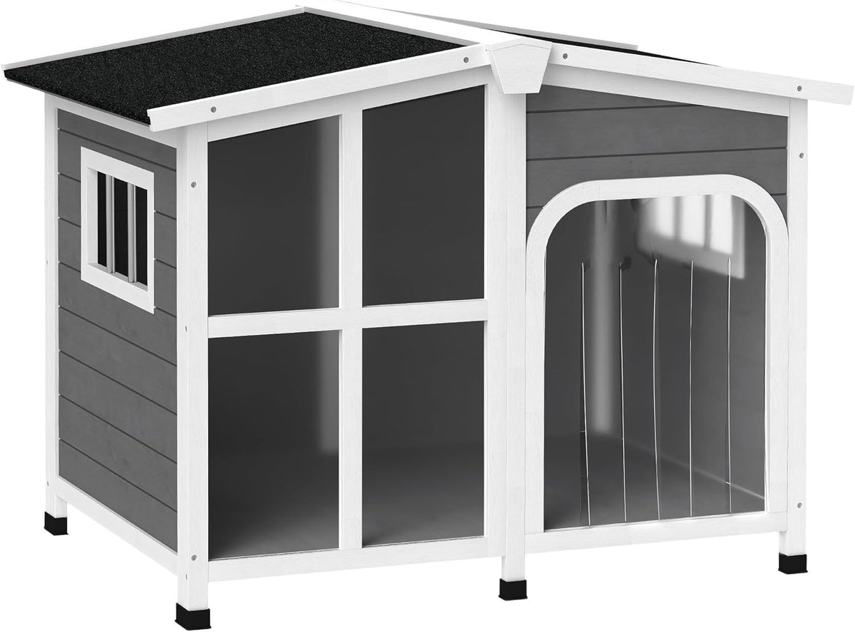 Outdoor Wooden Dog Kennel Charcoal Grey | Large Pet House with Roof & Floor