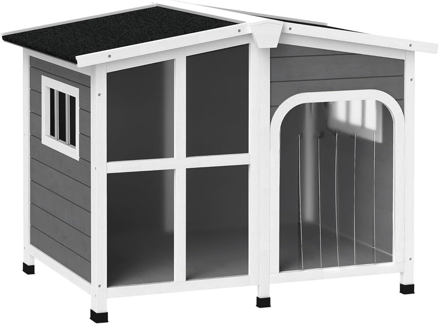 Outdoor Wooden Dog Kennel Charcoal Grey | Large Pet House with Roof & Floor