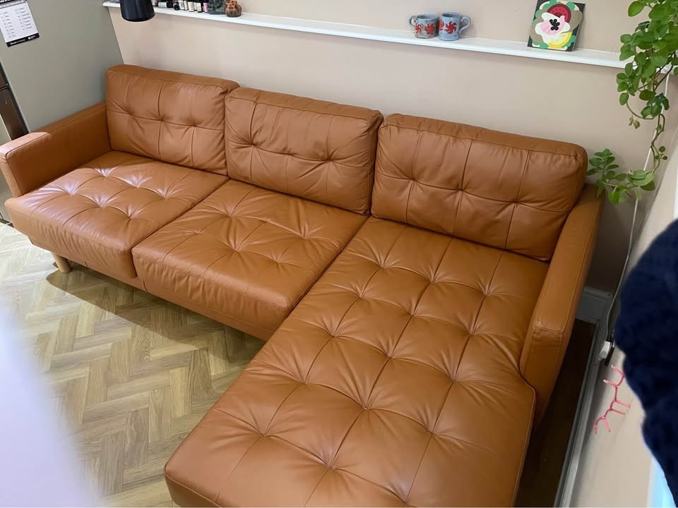 Tan Luxe Deep Comfort Leather Corner Sofa (PTP)