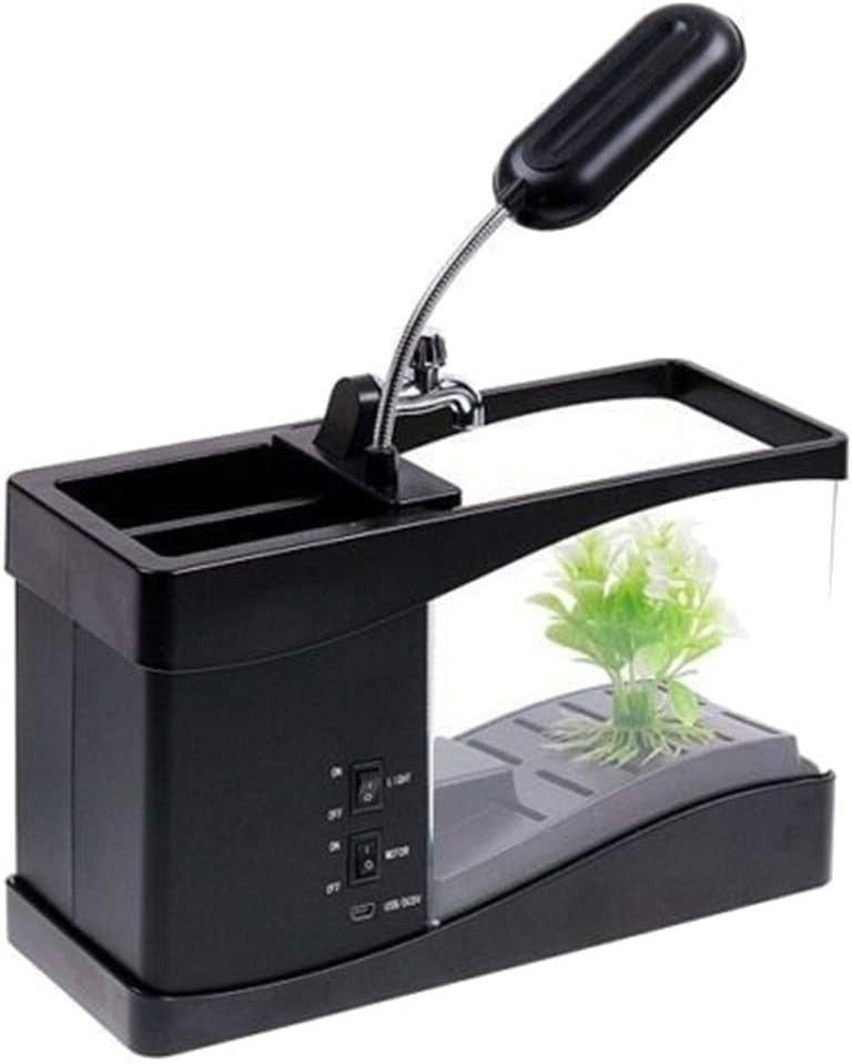 USB Desktop Mini Fish Tank Aquarium LED Lamp Clock Nature Sounds