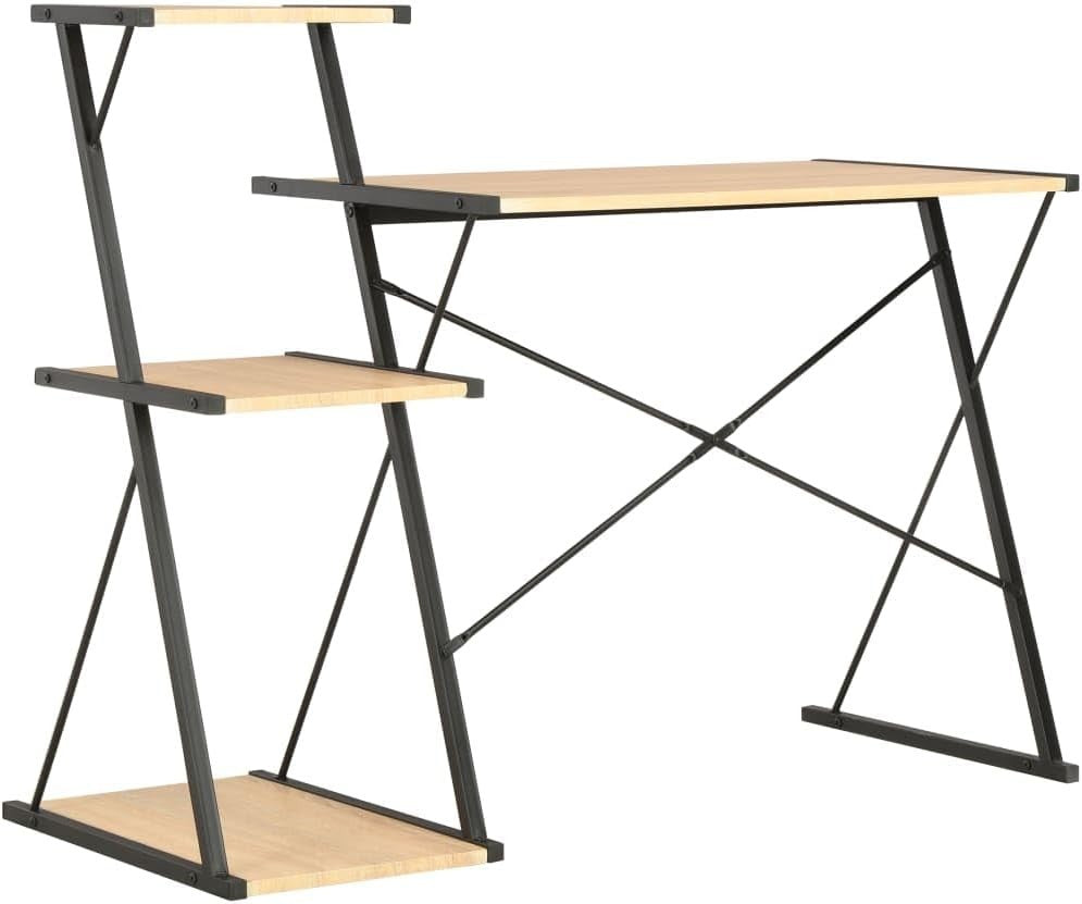 Z-Shaped Computer Desk with Shelves 116x50x93cm Black + Oak Home Office Table