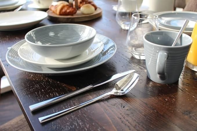 12pc White Stoneware Dinner Set Plates Bowls Modern Minimal Service for 4