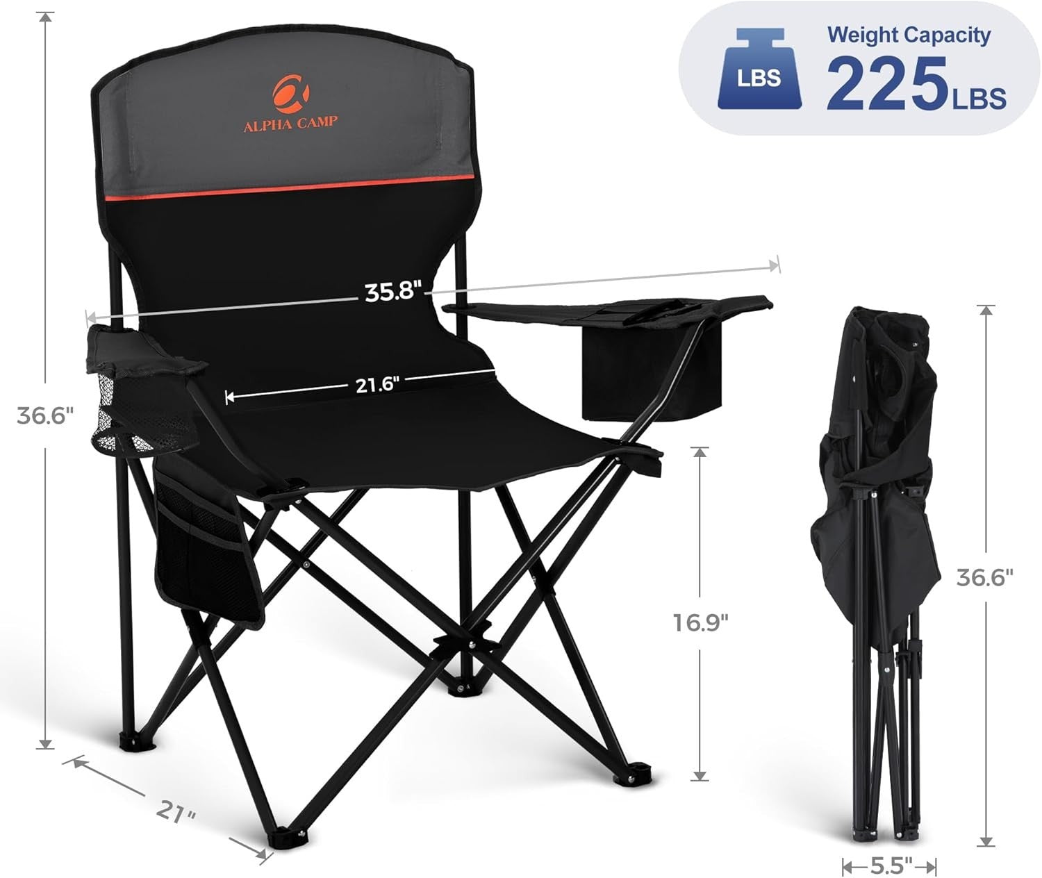 Lightweight Portable Camping Chairs 2-Pack with Cooler & Storage Pockets
