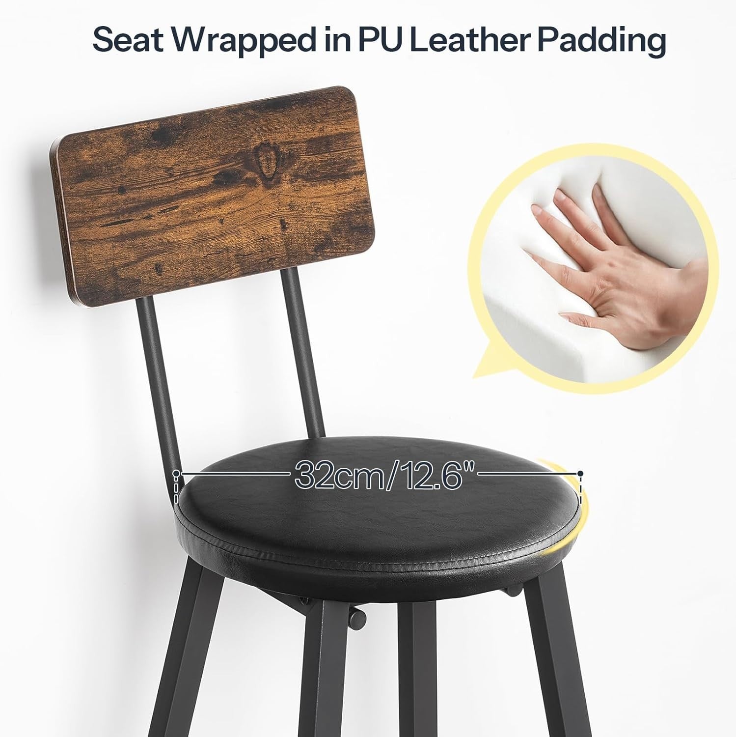 PU Upholstered Bar Stool Set of 2 | Ergonomic Counter Height 97cm