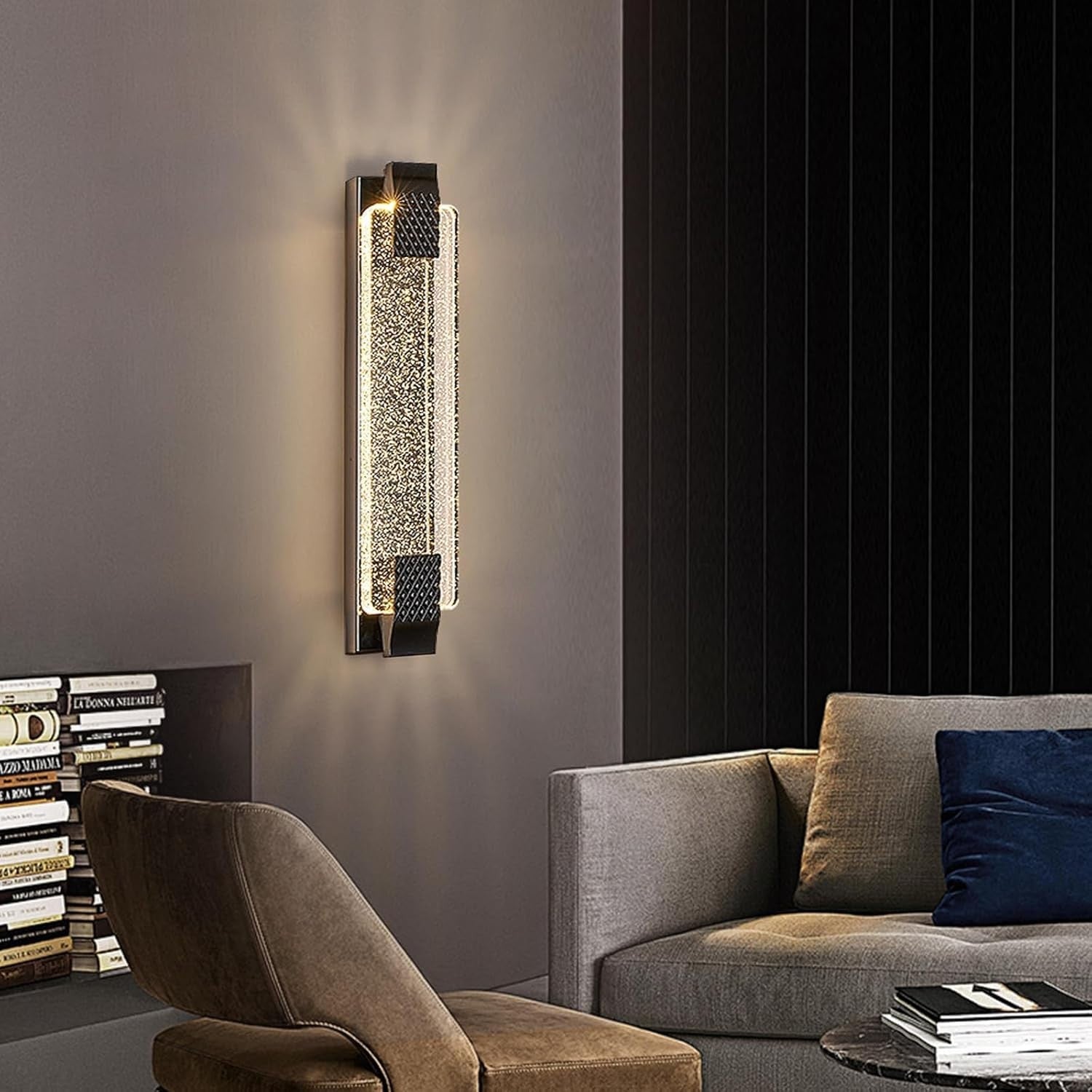 Black Crystal LED Wall Light | Modern Tri-Color Sconce for Hall & Bedroom