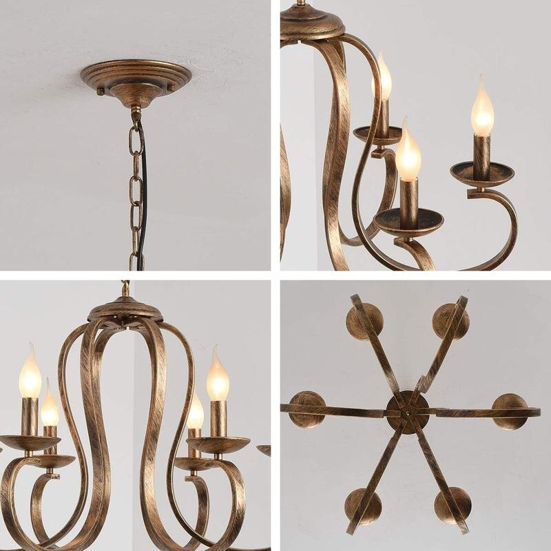 Rustic 6-Light Bronze Chandelier Pendant Ceiling Light E14 Farmhouse Retro