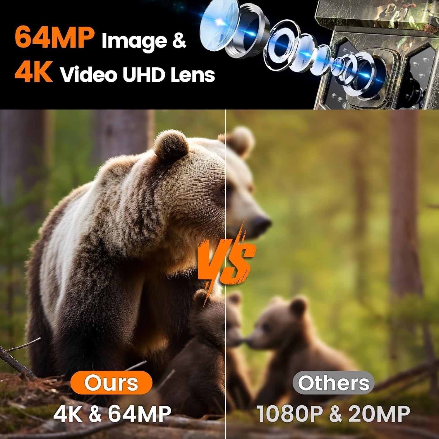 2 Pack 4K 64MP Solar Trail Camera WiFi Night Vision Waterproof