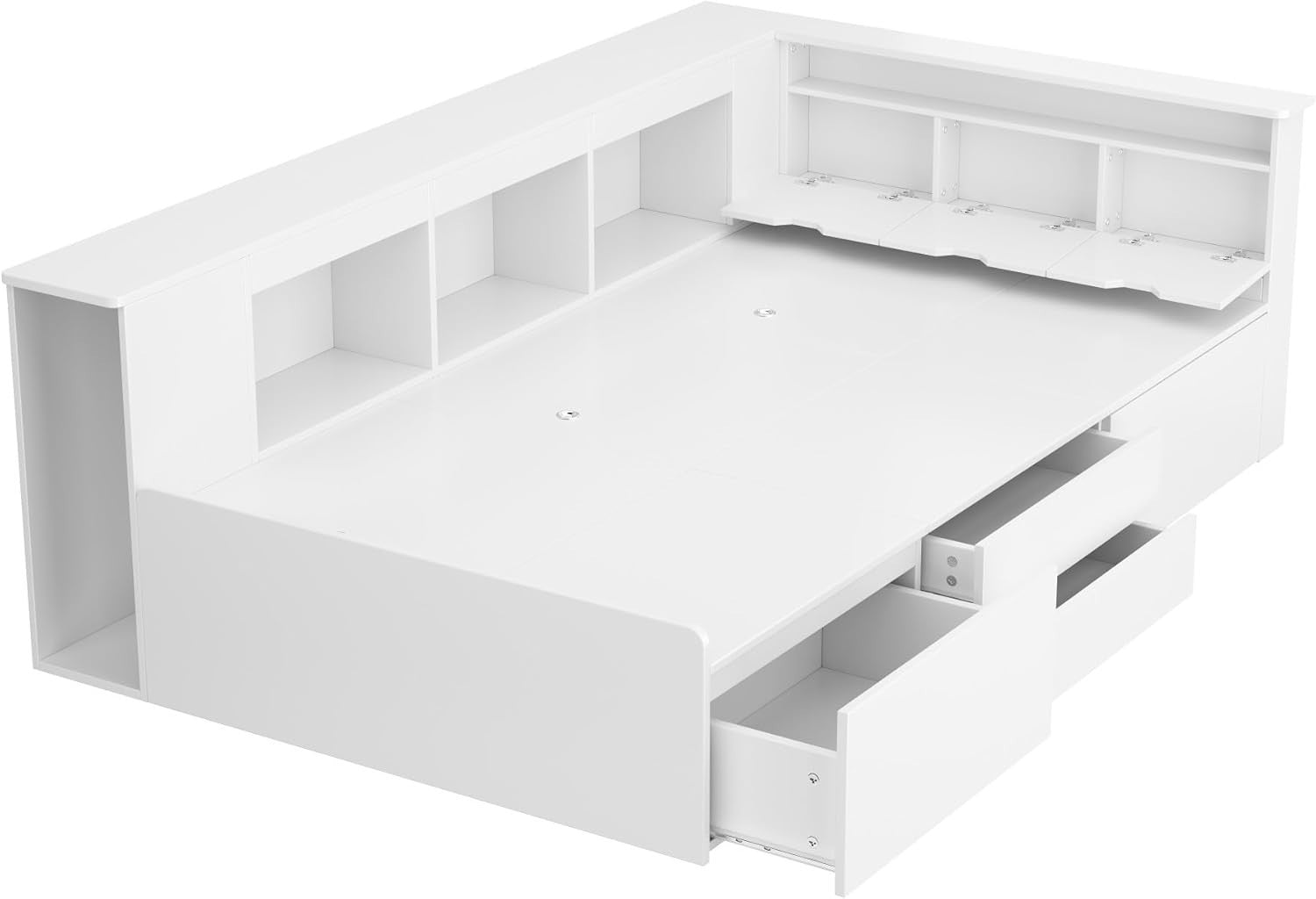 3FT White Cabin Bed Storage Drawers Bookcase Kids Single Bed Frame