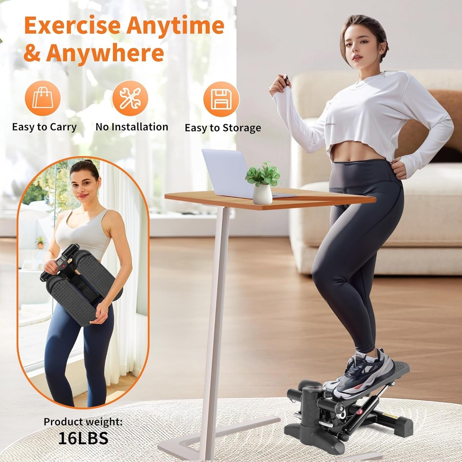 Mini Stair Stepper w/ LCD Monitor, Hydraulic System & Resistance Bands