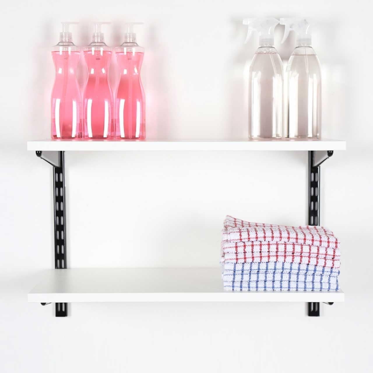 2-Tier Adjustable Floating Wall Shelf Steel & Wood 90x32x43cm Black/White