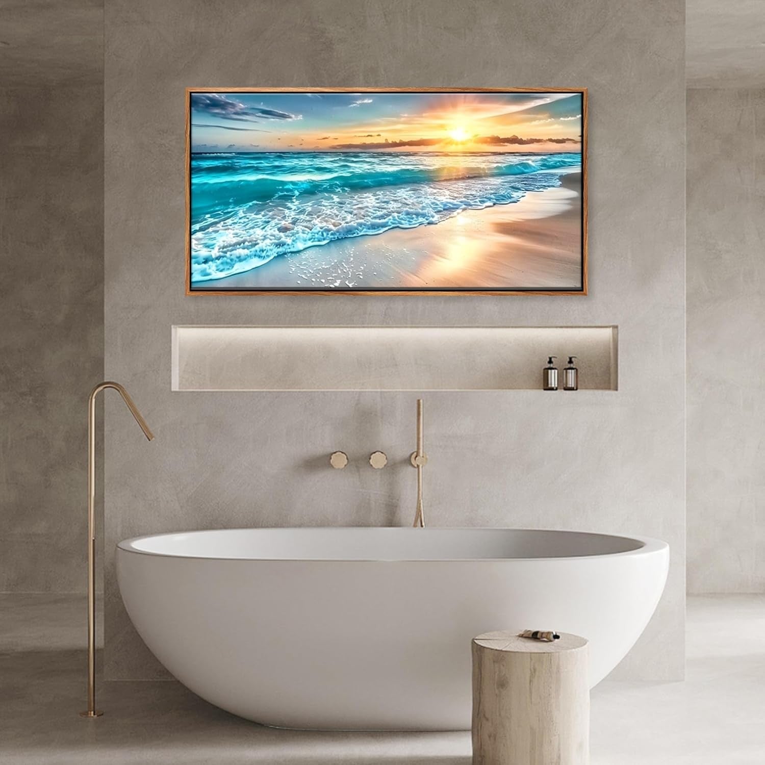 Sunrise at Sea Canvas Wall Art 20x40 in Wooden Framed Modern Decor