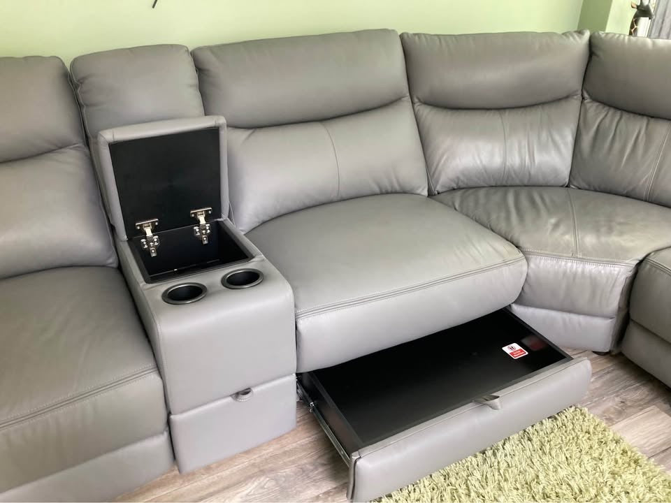 Luxury Grey Leather Large Corner Sofa (PTP)