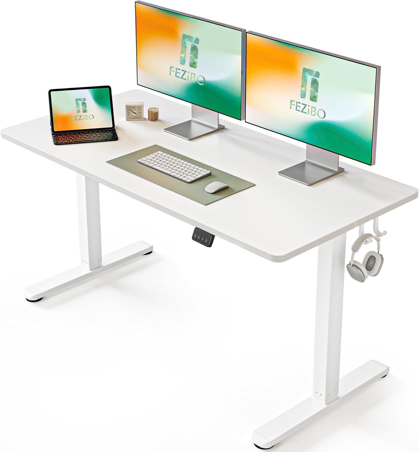 Electric Standing Desk 140x60cm White Adjustable Sit Stand Office Table