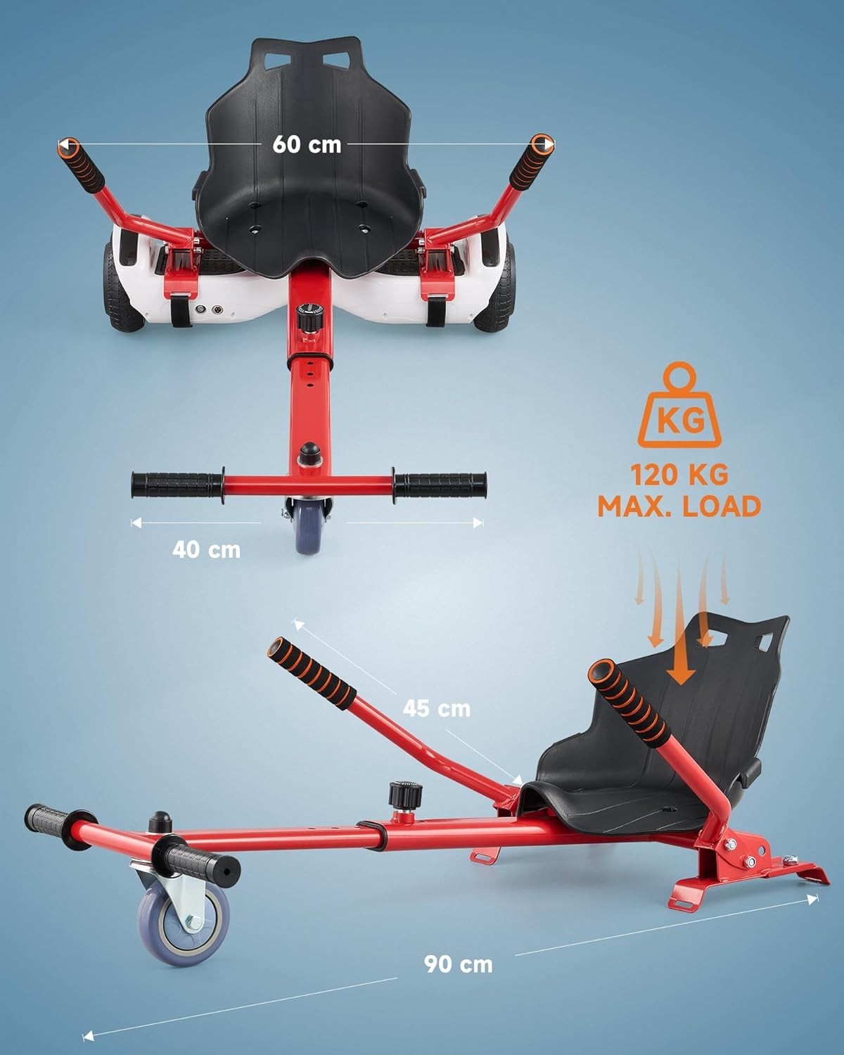 Hoverkart Attachment Seat for 6.5 8 10 Inch Hoverboard Red Adjustable