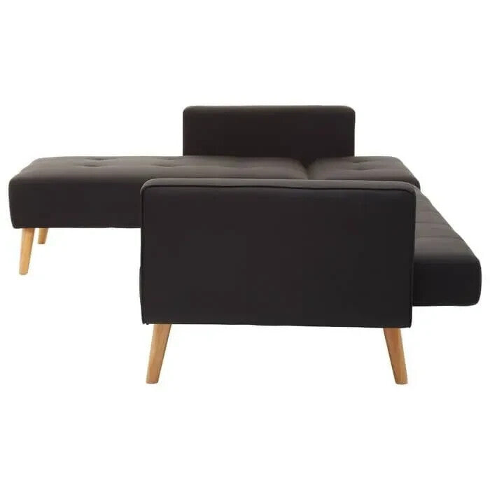 Modern Black Corner Sofa Bed Linen Upholstery w/ Oak Legs 3-Seater