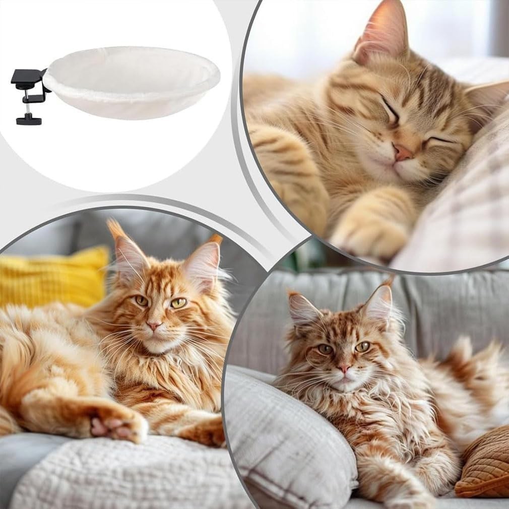 180° Rotating Cat Desk Bed Faux Fur Semi Circle Hammock Gray
